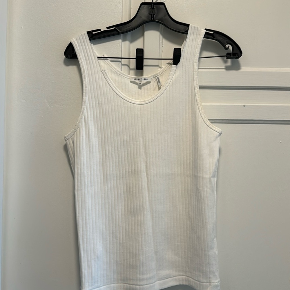 NWOT Helmut Lang white ribbed raw edge cut neck medium ASO Kendall Jenner